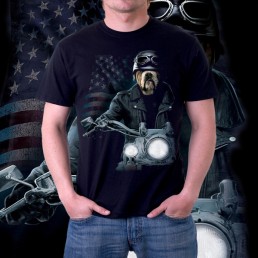 Мужская футболка 3d Бульдог на мотоцикле