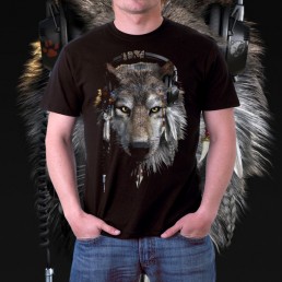 Мужская футболка 3д Волк меломан