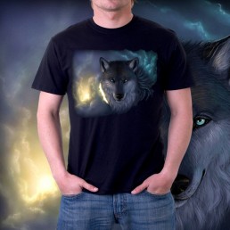 Мужская футболка 3д Волк ночью