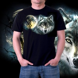 Мужская футболка 3д Волк и луна