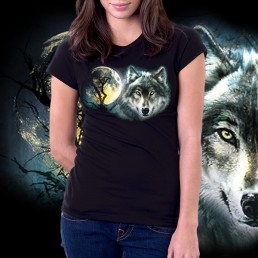 3D женская футболка Волк и луна1
