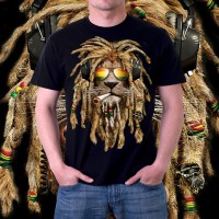 Мужская футболка 3д Лев растаман с сигаретой