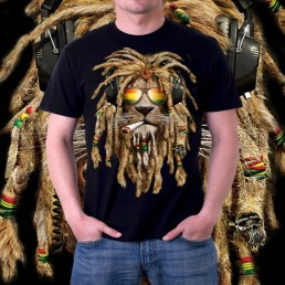 Мужская футболка 3д Лев растаман с сигаретой