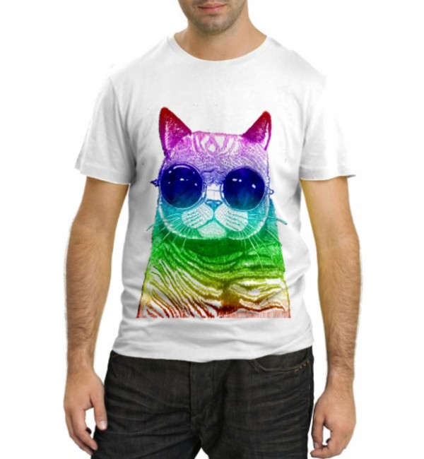 Модная футболка Радужный кот
