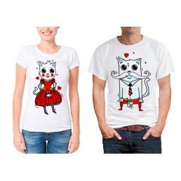 Парные футболки для двоих Кот и кошка Парные футболки для двоих Кот и кошка